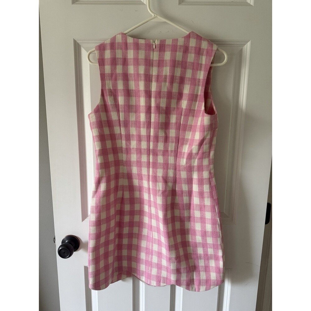 COMMENSE Pink White Gingham Tweed Sleeveless Mini Shift Dress, Women M NWT!